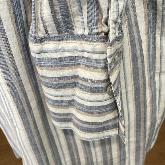 Ellen Tracey Linen Blend Striped Button-Up Women's Top Cream Tan Blue Small - Picture 4 of 9